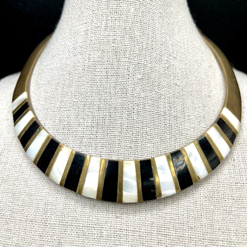 Vintage Brass Choker Mother of Pearl Inlay Made In India